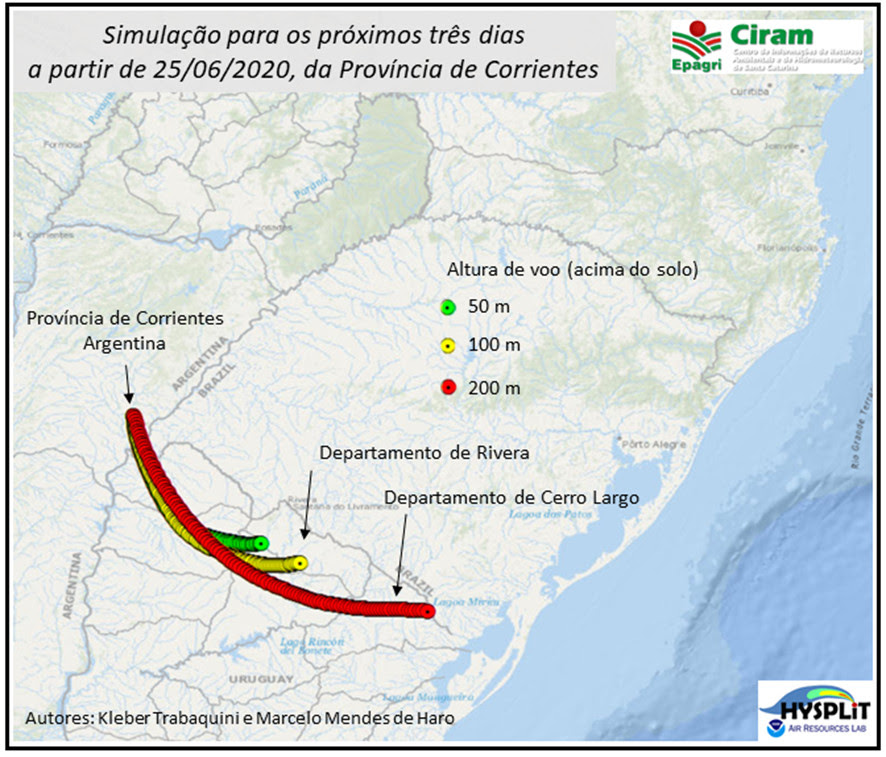 Mapa desenvolvido pelos pesquisadores mostra trajetórias dos insetos variando conforme sua altura de voo