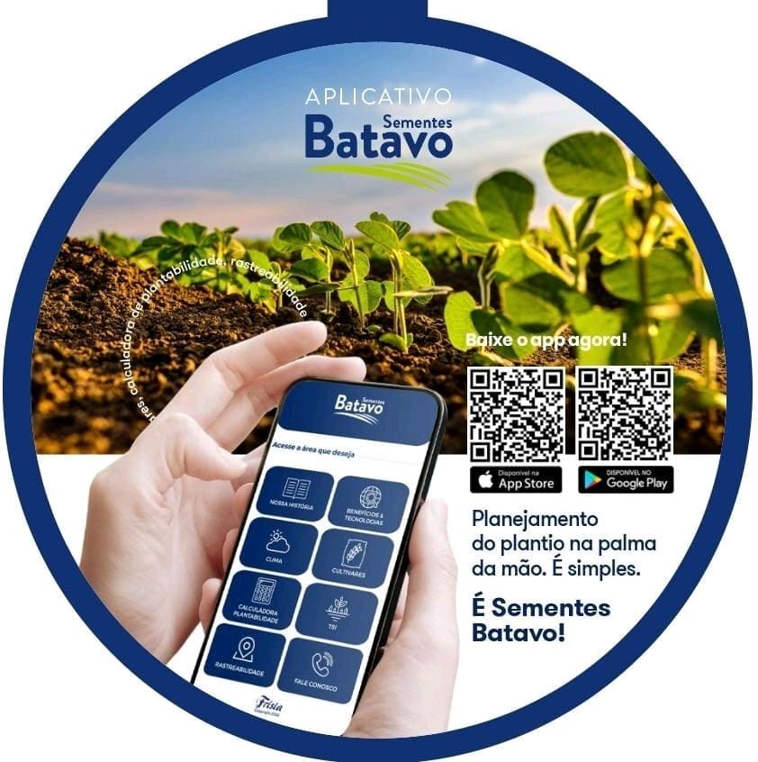 Os cooperados e clientes que visitarem o estande da Sementes Batavo poderão conferir as funcionalidades do app Sementes Batavo, lançado em setembro de 2022. 