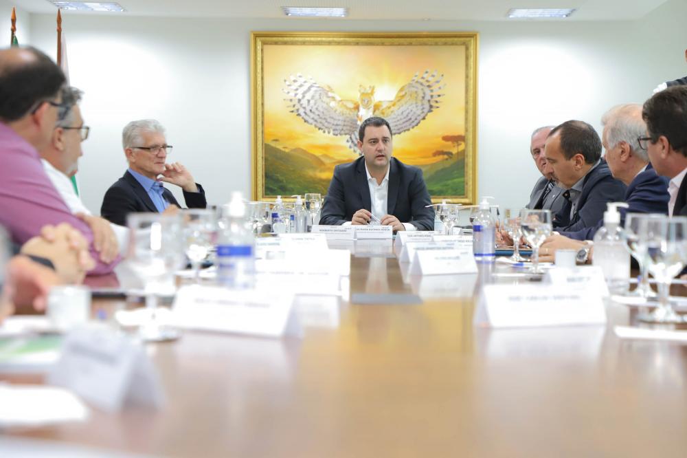 O governador Carlos Massa Ratinho Junior recebeu nesta segunda-feira (27), no Palácio Iguaçu, a nova diretoria do Sindicato das Indústrias de Produtos Avícolas do Estado do Paraná (Sindiavipar). Foto: Ari Dias/AEN