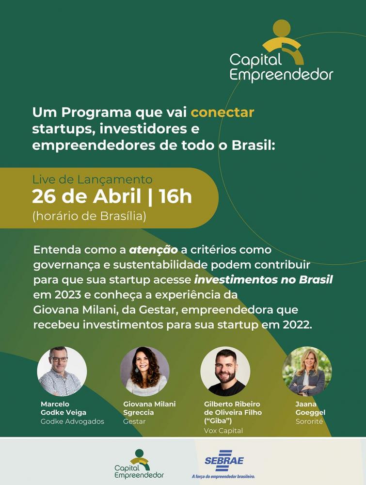 Lançamento do Capital Empreendedor será em 26 de abril. Crédito: divulgação.