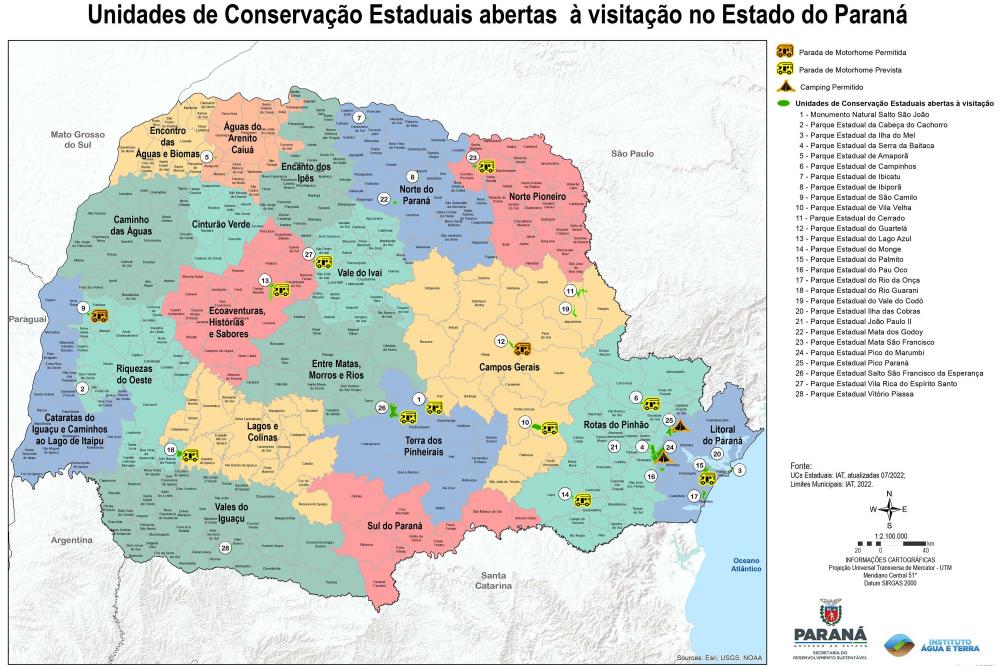 Reprodução do mapa do IAT com as 29 Unidades de Conservação abertas à visitação Foto: IAT