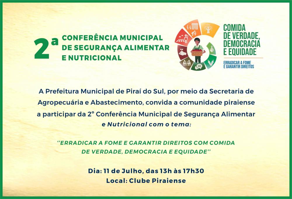 A conferência ocorrerá no dia 11/07/2023, das 13:00h às 17:30h, no Clube Piraiense, localizado na Praça Pedro Lupion, 173.