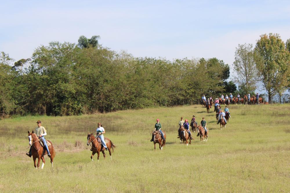 No retorno da cavalgada foi servido a tradicional costela feita no fogo de chão, além do show da dupla sertaneja Glauco e Cassiano, o que proporcionou um ambiente agradável para muitas conversas e a festa foi noite a dentro.