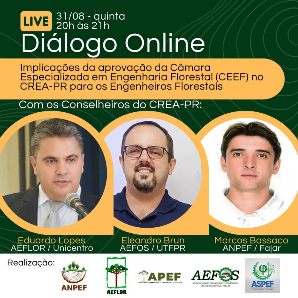Junte-se aos Conselheiros do CREA-PR Eduardo Lopes (AEFLOR/Unicentro), Eleandro Brun (AEFOS/UTFPR) e Marcos Bassaco (ANPEF/Fajar) na quinta-feira, 31 de agosto, às 20h. Esses especialistas vão te guiar na compreensão da importância dessa iniciativa inovad