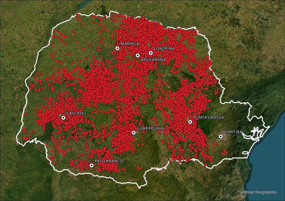 Pontos de detecção de mudança de vegetação em áreas acima de 50 hectares, na safra de inverno 2022. Foto divulgação