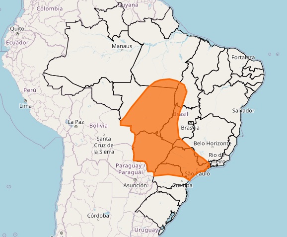 Área do aviso de onda de calor. Imagem: Inmet/Reprodução