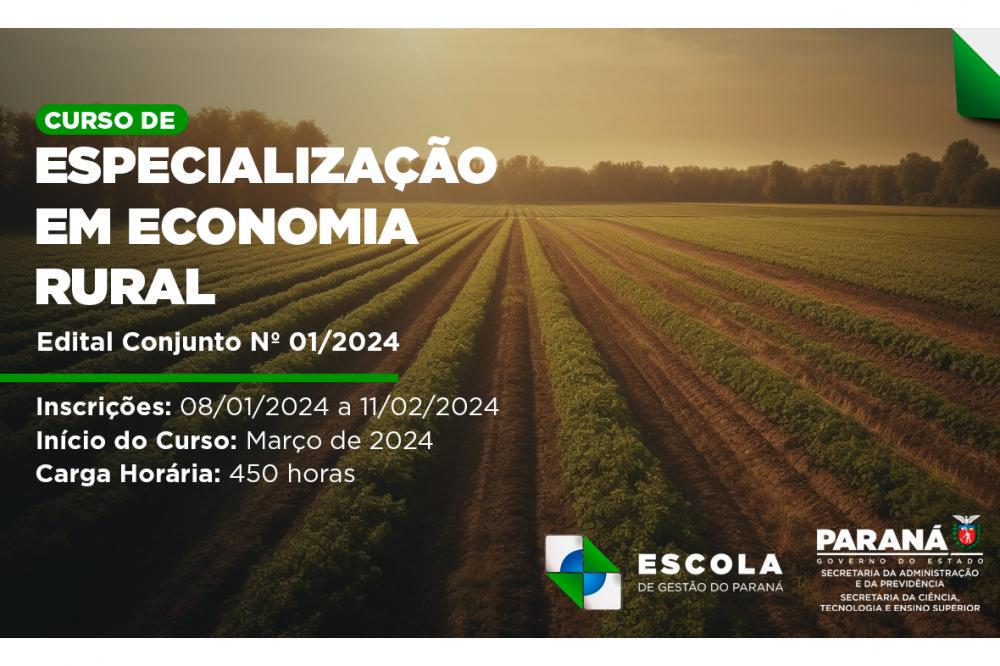 Escola de Gestão do Paraná abre inscrições para Pós-Graduação em Economia Rural Foto: Escola de Gestão do Paraná