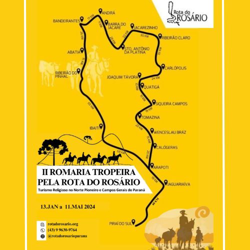 A II Romaria Tropeira pela Rota do Rosário - Caminho Rural, uma cavalgada de 651 km por 17 municípios do Paraná, celebra a fé, a história e a cultura do Estado.