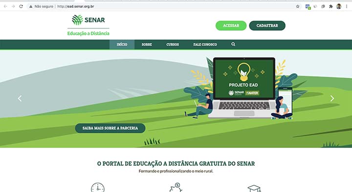 O portal EaD Senar disponibiliza, atualmente, 80 cursos em 21 áreas, que vão desde a qualidade de vida, gestão e empreendedorismo, produção vegetal, campo sustentável, agricultura de precisão, inclusão digital rural e agricultura de baixa emissão de carbo