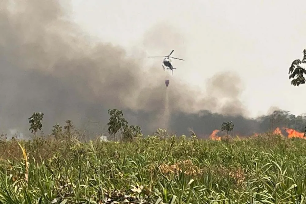 Com suporte de helibalde, IAT combate focos de incêndios florestais no Noroeste do Paraná Foto: IAT