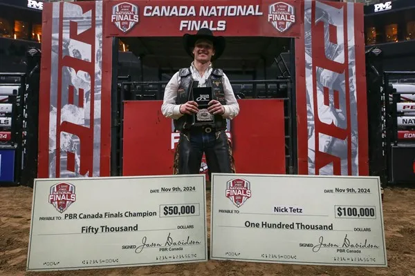 Nick Tetz venceu o PBR Canada Championship de 2024 e o título do evento PBR Canada National Finals de 2024. Foto: Covy Moore/CovyMoore.com