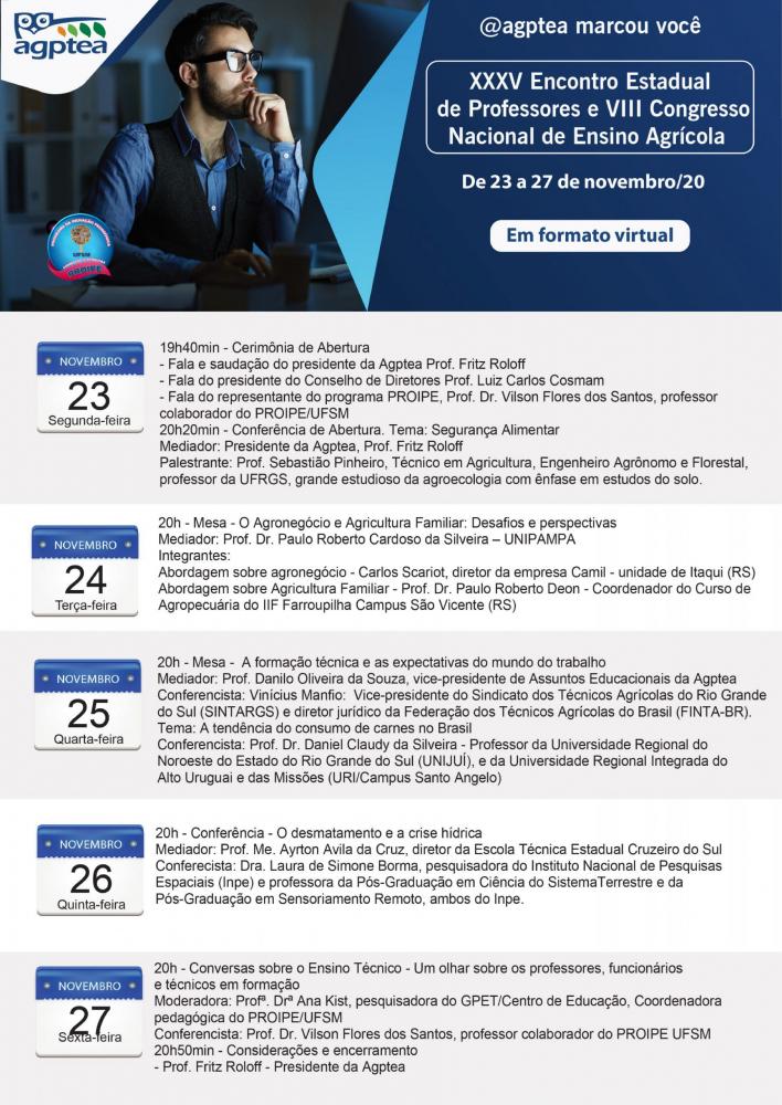 35º Encontro Estadual de Professores e 8º Congresso Nacional de Ensino Agrícola serão realizados de forma virtual, no período entre 23 e 27 de novembro.