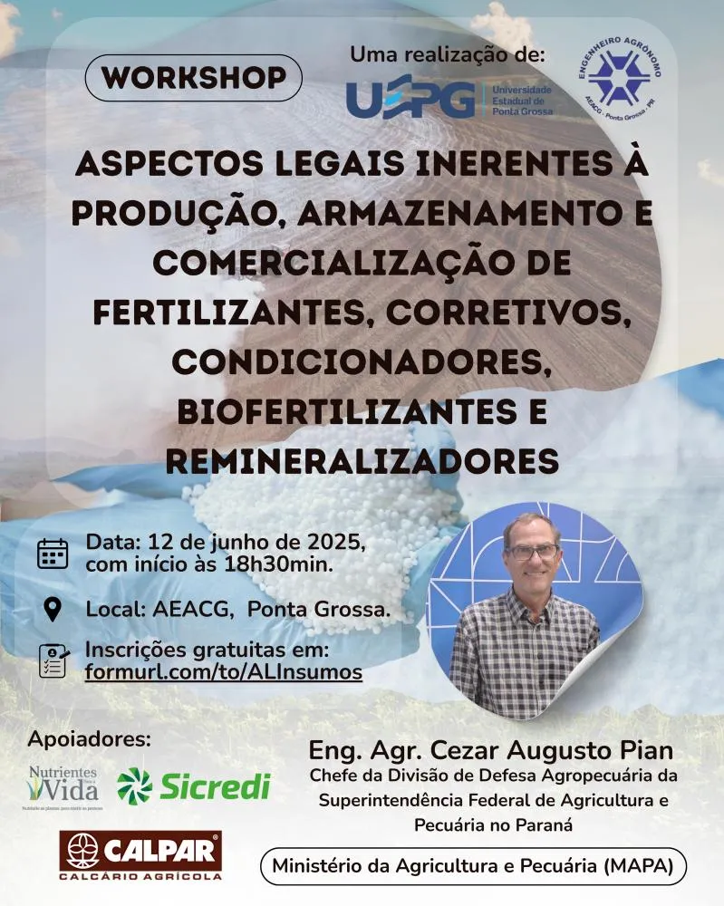 Evento da AEACG trará especialistas para discutir leis sobre fertilizantes em Ponta Grossa