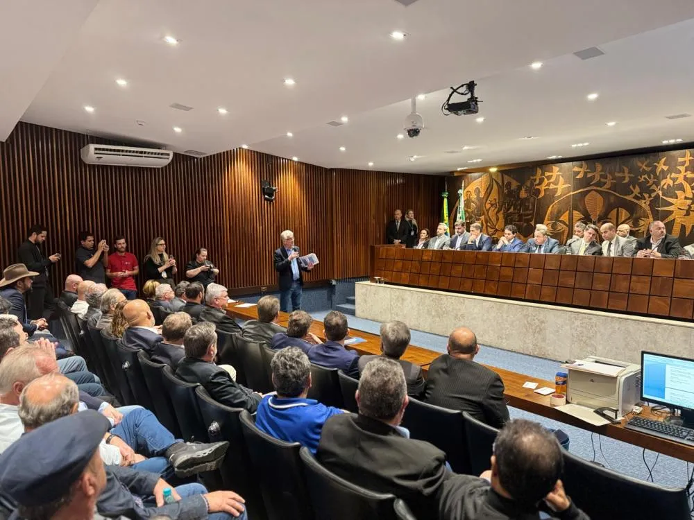 Audiência pública reunindo deputados, lideranças e representantes do governo debate impactos das tarifas norte-americanas no setor madeireiro paranaense. Foto assessoria