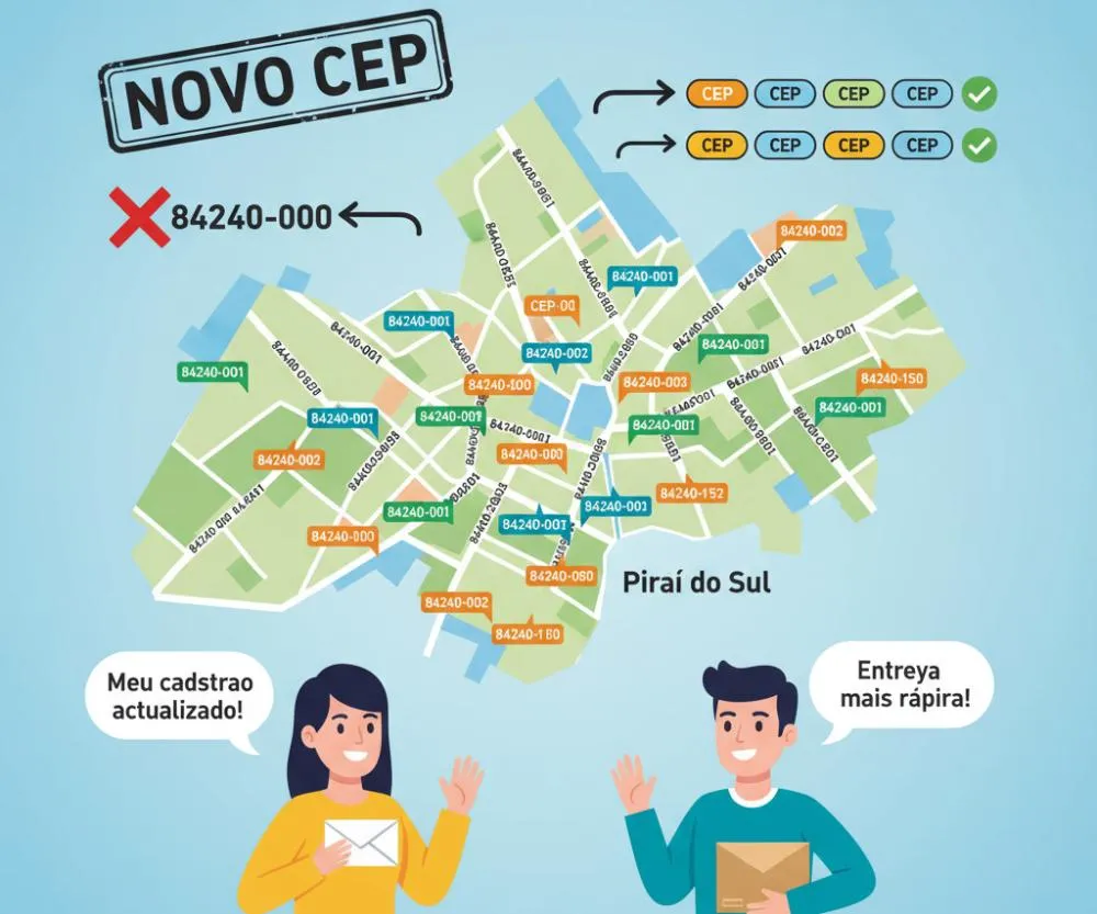 Com a implementação dos novos Códigos de Endereçamento Postal (CEPs) por logradouro em Piraí do Sul, a população deve atualizar o endereço em cadastros para garantir a entrega eficiente de correspondências e encomendas.
