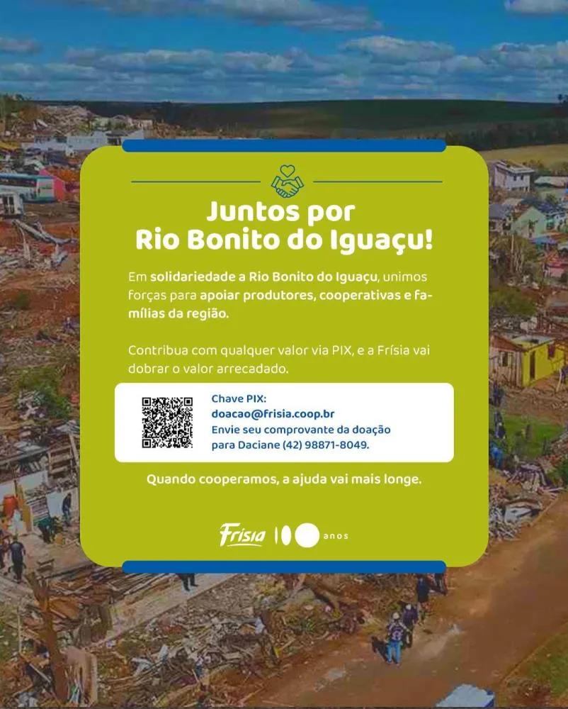 Frísia realiza campanha de arrecadação de recursos para população de Rio Bonito do Iguaçu (PR)