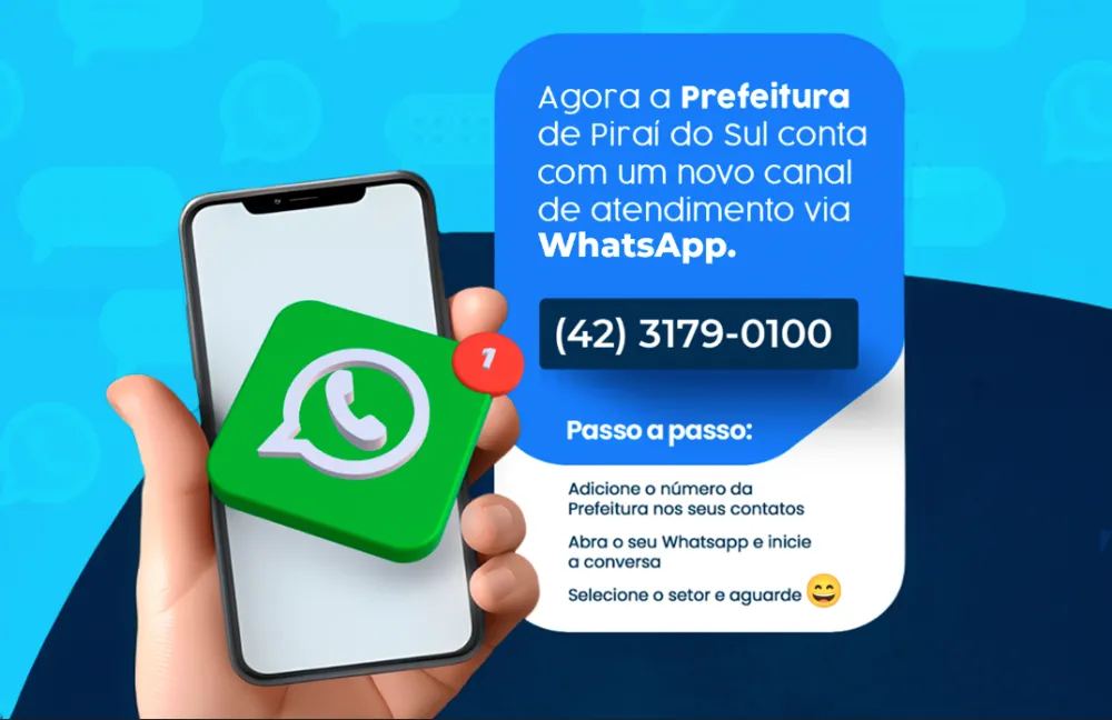 Prefeitura de Piraí do Sul lança canal oficial de atendimento via WhatsApp