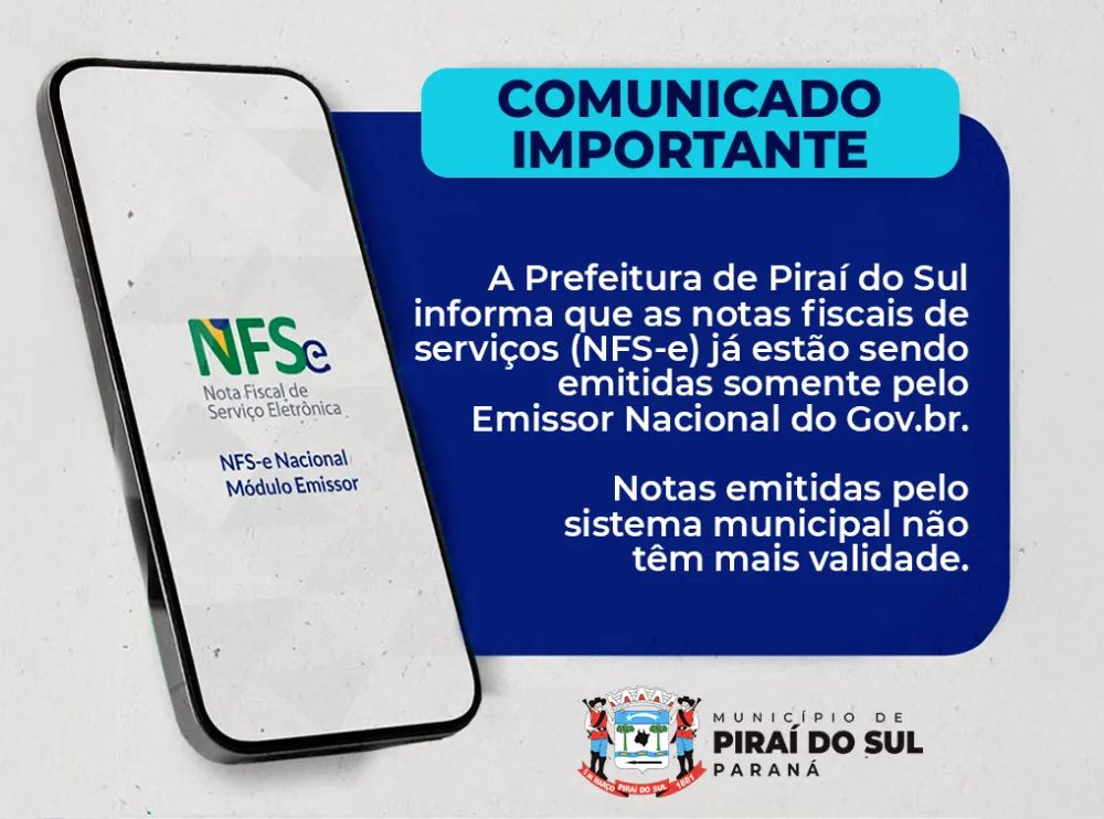 Prefeitura de Piraí do Sul já está utilizando o Emissor Nacional para Nota Fiscal de Serviços