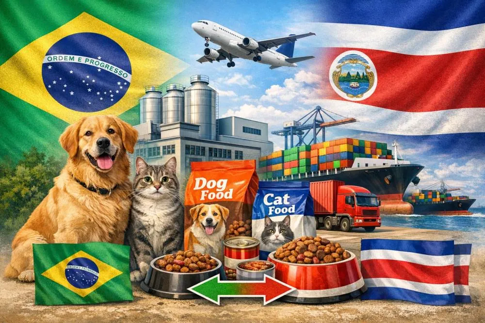 Brasil habilita 40 plantas de pet food para exportação à Costa Rica Imagem: gerada por IA / ChatGPT (OpenAI)