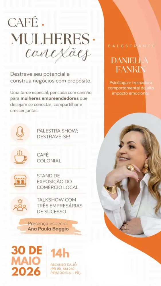 Evento em Piraí do Sul aposta na conexão entre mulheres para impulsionar negócios e fortalecer o empreendedorismo feminino.