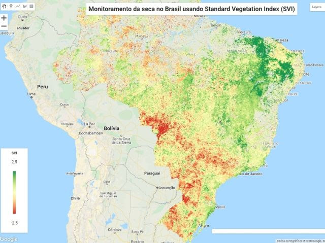 Índice de Vegetação para o Brasil: quanto mais verde, mais saudável está a vegetação (imagem disponível de 16/11/2020)