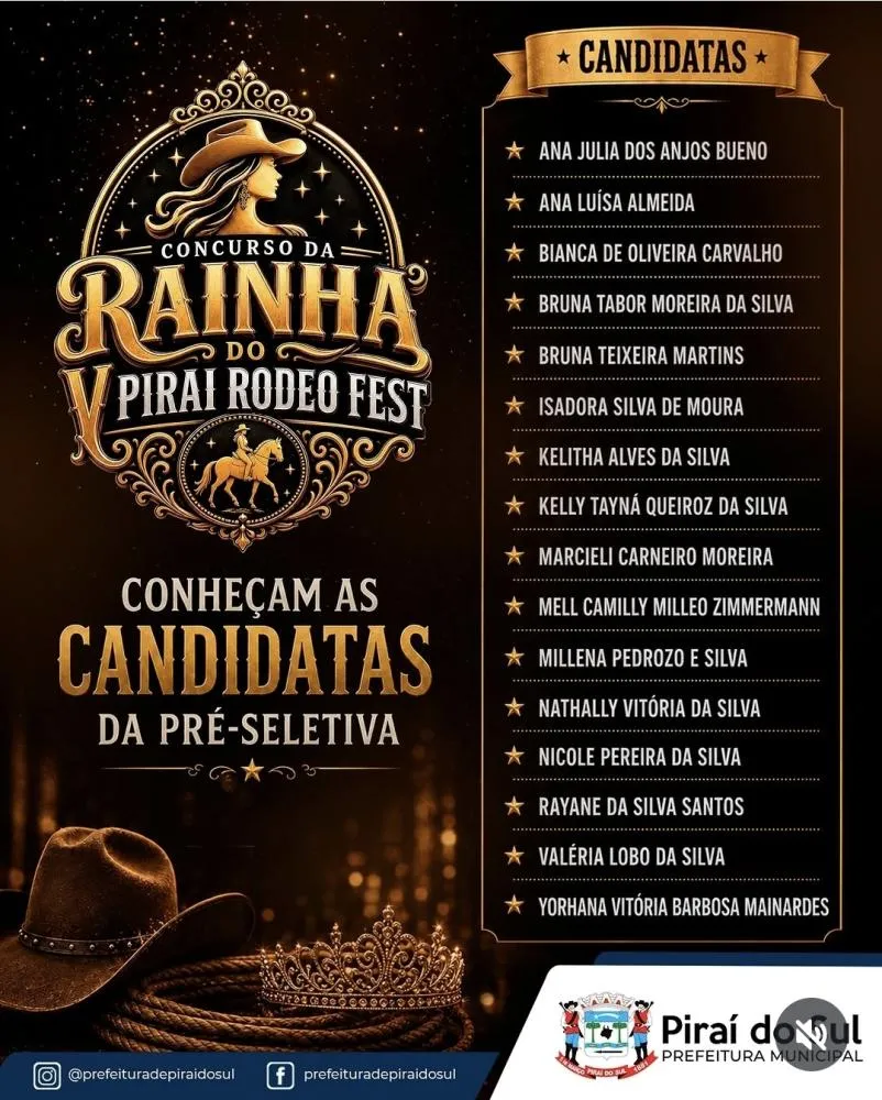 Prefeitura divulga 16 candidatas que avançam na disputa pela Rainha do V Piraí Rodeo Fest