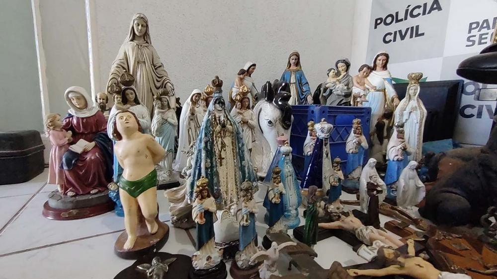 Várias imagens das capelas do Santuário Diocesano de Nossa Senhora das Brotas foram recuperadas pela Polícia Civil.