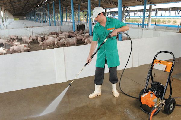A série J18000, que aquece a água até 120ºC e limpa ambientes onde a água aquecida é fundamental para desengordurar e diluir sujeiras incrustadas, atendendo produtores e indústrias que manipulam carnes – suínos e aves.