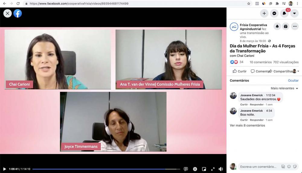 O evento virtual foi iniciado com a participação do diretor-presidente da Frísia, Renato Greidanus, que lembrou a relevância das mulheres na história da cooperativa.