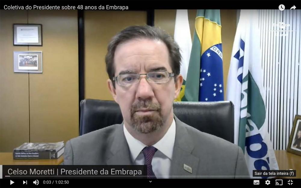 O presidente da Embrapa, Celso Moretti fez coletiva virtual nesta terça, 27 para anunciar números expressivos da empresa.