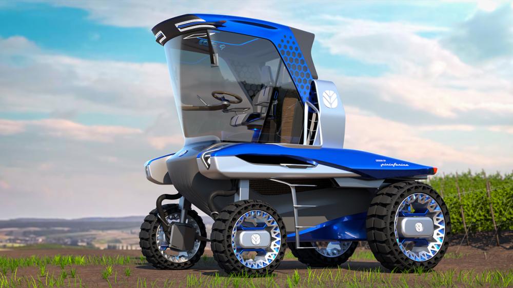 Para desenvolver o Straddle Tractor Concept, a New Holland fez uma parceria com a Pininfarina, que desenvolveu um design futurista em torno da cabine, que oferece alto conforto e segurança, além do trator contar com tração elétrica, seguindo a estratégia 
