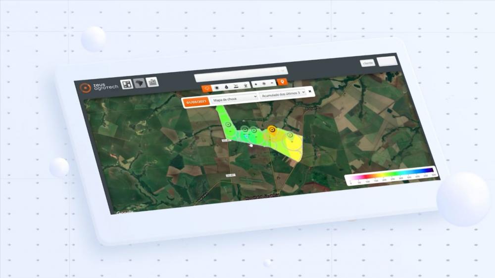 Modernas soluções agrometeorológicas, como monitoramento e previsão climáticas de cada talhão da propriedade, além de funcionalidades que visam ganho de produtividade e eficiência agrícola, tais como Mapa de chuva, Janela de pulverização, Balanço hídrico,